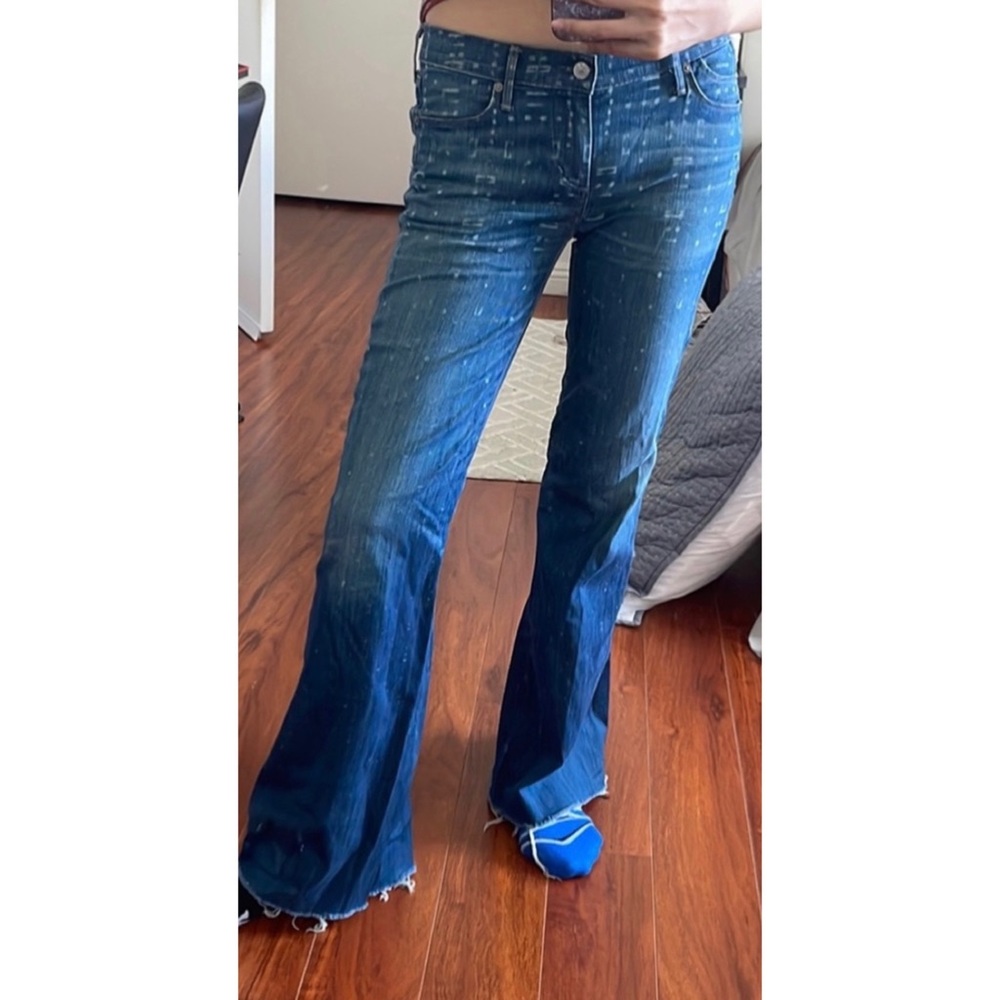 Free people hippie flare jeans blue dots raw edge